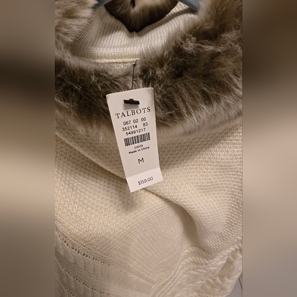 Talbots Cream Poncho with Faux Fur Collar - Picture 2 of 4